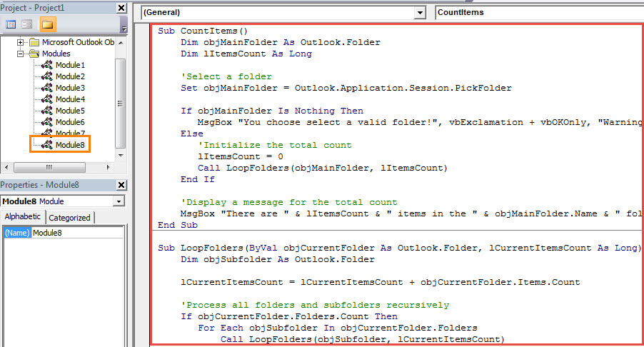 VBA Code - Get the Total Count of Items in a Folder and All Its Subfolders