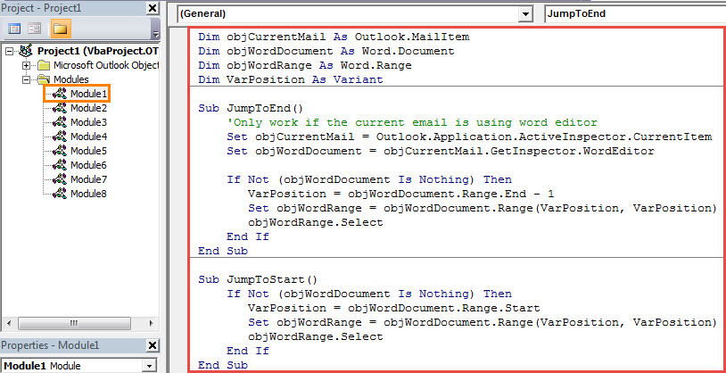 VBA Code -  Jump to the Beginning or End of Message Body