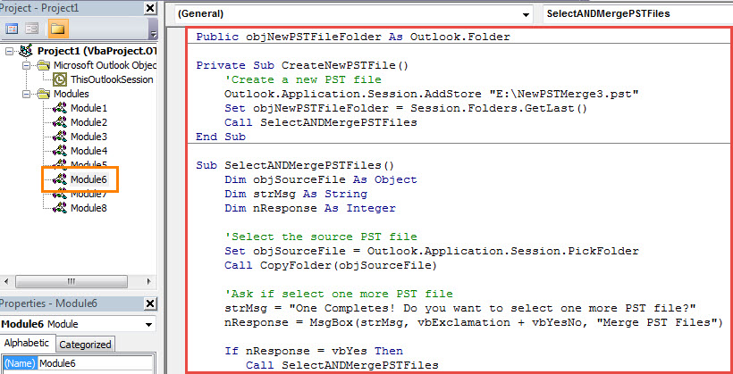 VBA Code - Merge PST Files via Outlook VBA