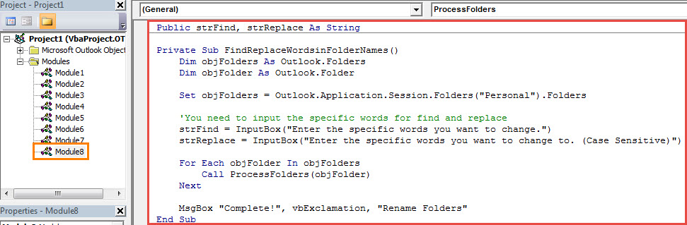 VBA Code - Batch Find & Replace Specific Words in All Outlook Folder Names