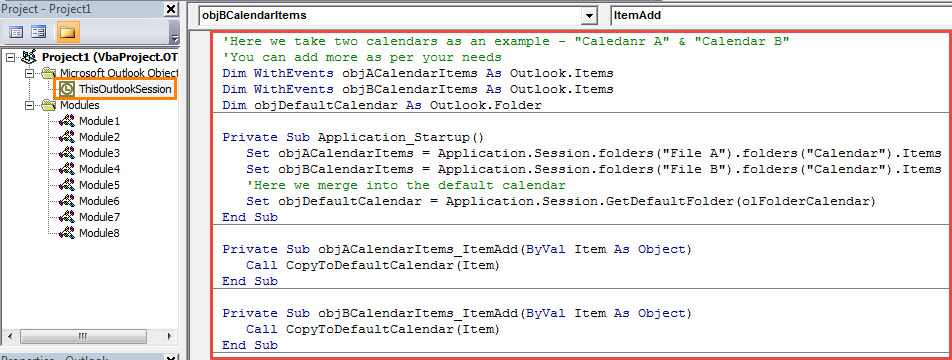 VBA Code - Merge All Appointments & Meetings from All Calendars