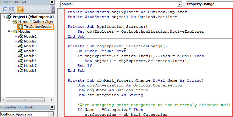 VBA Code - Auto Set the Same Color Category to All Mails in the Same Conversation