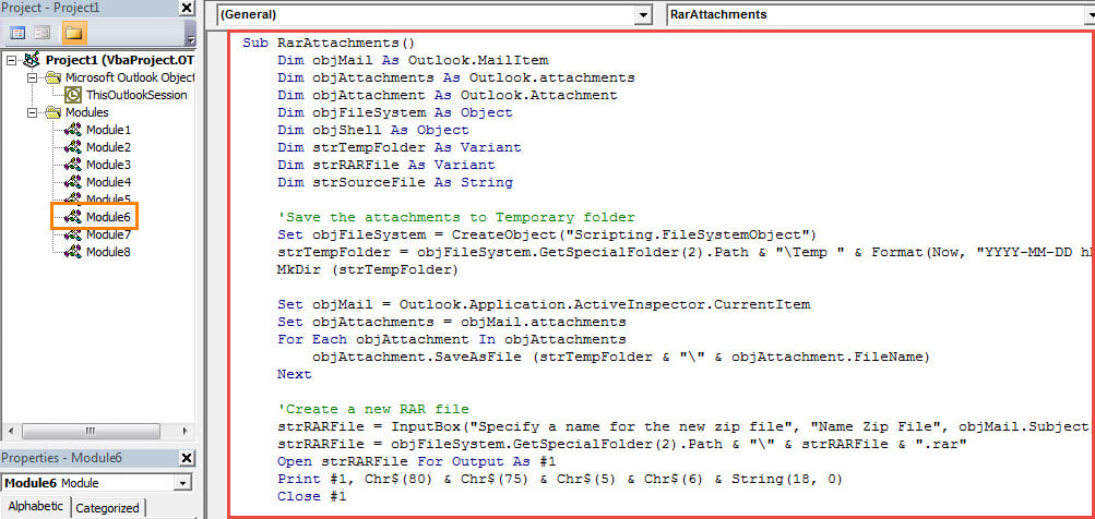 VBA Code - Compress All Attachments into a RAR File