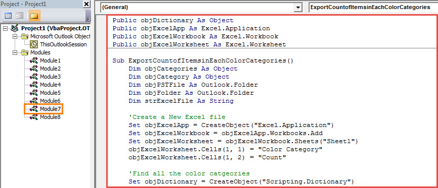 VBA Code - Count Items in Each Color Category in Your Outlook