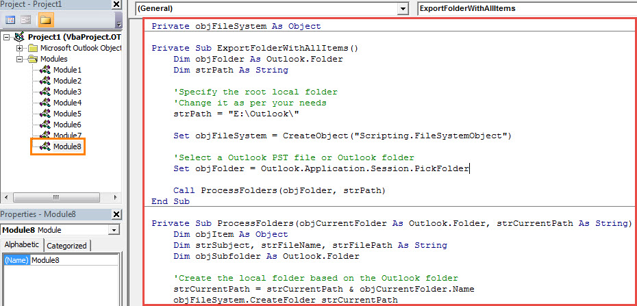 VBA Code - Export All Subfolders & Items in an Outlook Folder to a Windows Folder