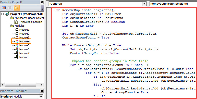 VBA Code - Remove Duplicate Recipients from Your Outlook Email