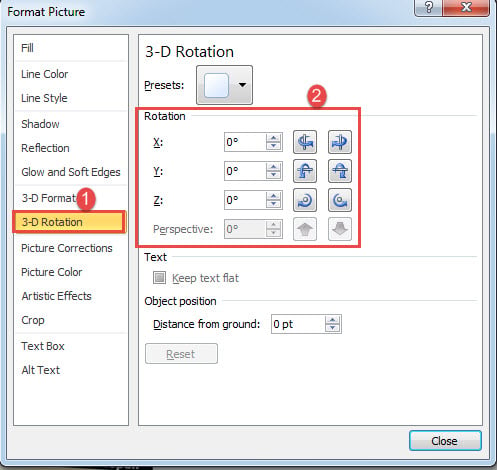 Choose "3-D Rotation"->Enter Numbers