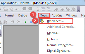 Click "Tools"->Choose "References"