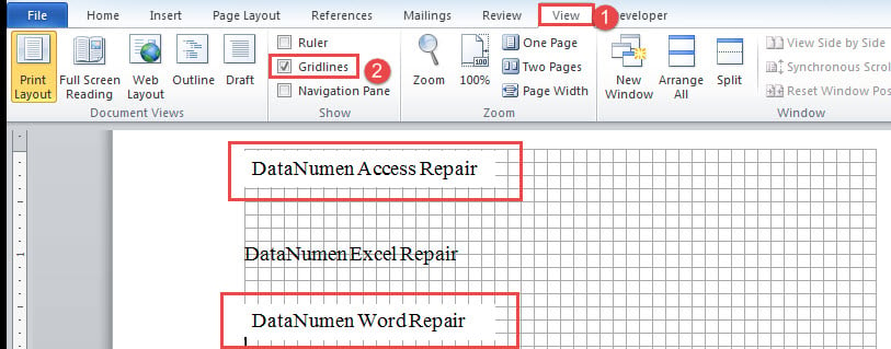 Click "View"->Check "Gridlines"