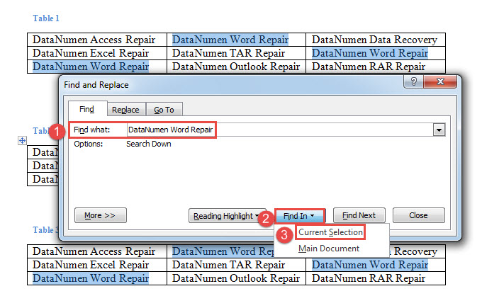 Enter Text->Click "Find In"->Choose "Current Selection"