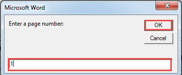 Enter a Page Number ->Click "OK"