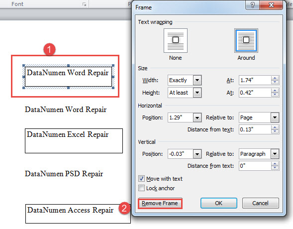 Right Click on a Frame->Choose "Format Frame"->Click "Remove Frame"