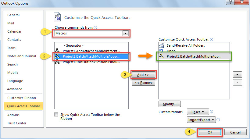 Add New Macro to Quick Access Toolbar