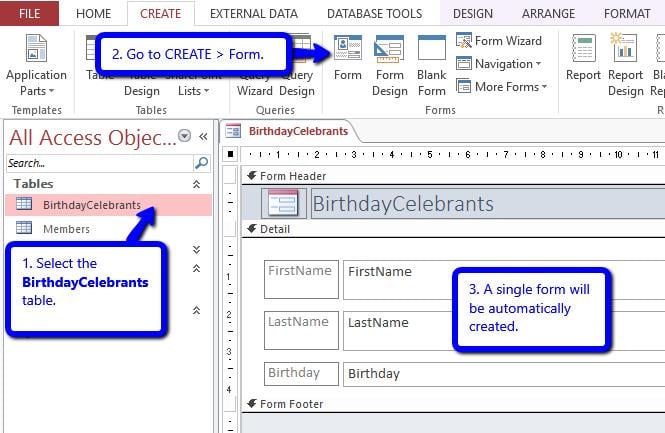 Create A Form For BirthdayCelebrants