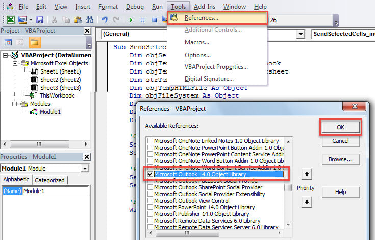 Enable Microsoft Outlook Object in Excel
