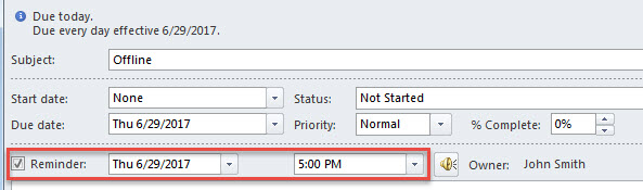 Enable a Reminder at “5:00 PM”