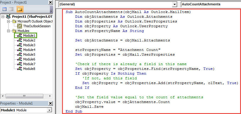 VBA Code - Display Attachment Count in Email List