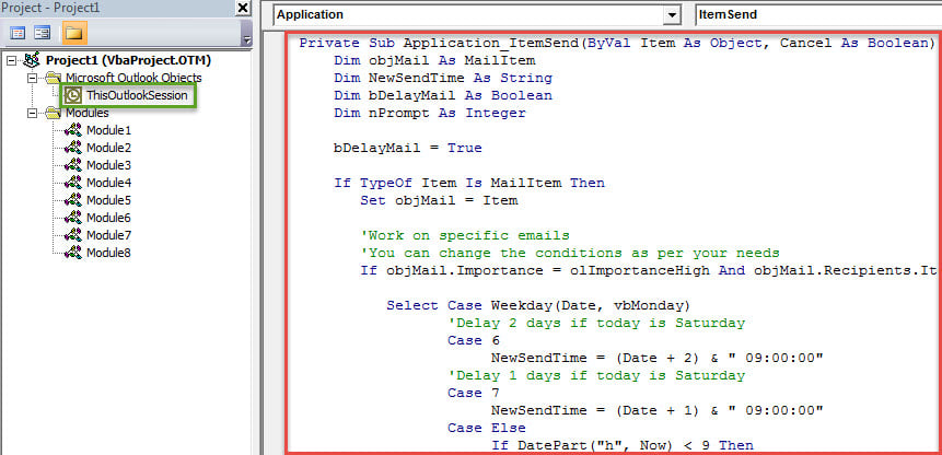 VBA Code - Delay Sending Specific Emails until Working Hours