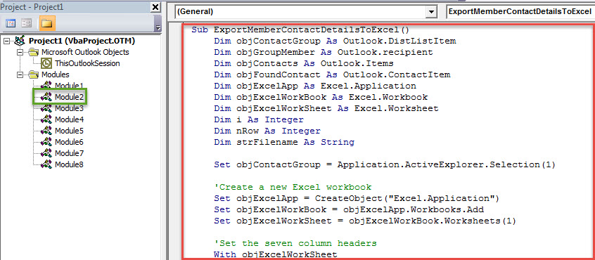 VBA Code - Export the Details of All Members in an Outlook Contact Group to Excel Workbook