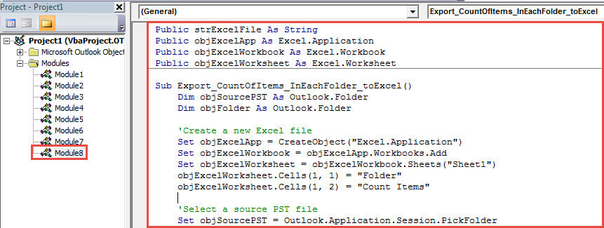 VBA Code - Export the Total Count of Items in Each Outlook Folder to Excel