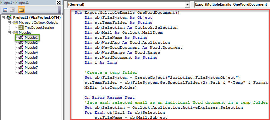 VBA Code - Batch Export Multiple Outlook Emails into One Word Document