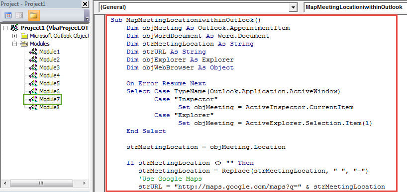 VBA Code - Open the Map of Meeting Location