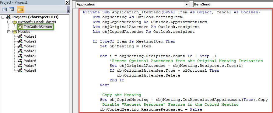 VBA Code - Request Required Attendees Only to Respond to Your Meeting Invitation