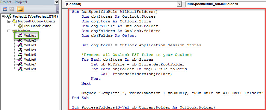 VBA Code - Run a Specific Rule in All Mail Folders