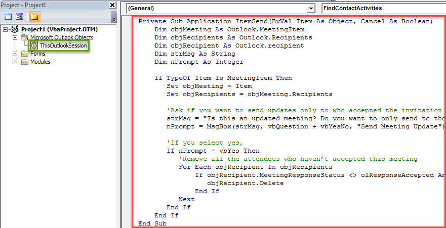 VBA Code - Send Meeting Updates Only to Those Who Accepted the Invitation