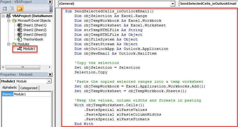 VBA Code - Send Selected Cells in an Excel Worksheet as an Outlook Email