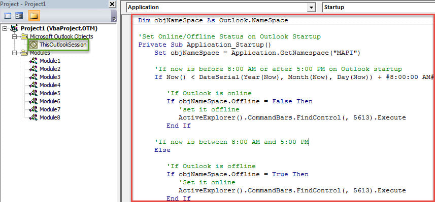 VBA Code - Auto Set Outlook Online or Offline Based on Your Working Hours
