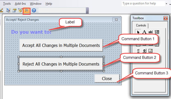 3 Command Buttons and 1 Label