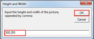 Enter Height and Width Values and Use Comma to Separate->Click "OK"