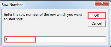 Enter Row Number->Click "OK"