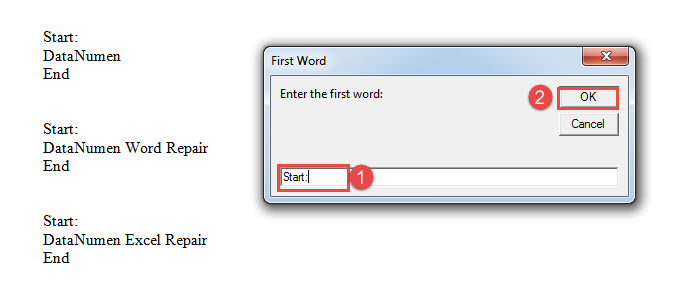 Enter the First Word->Click "OK"