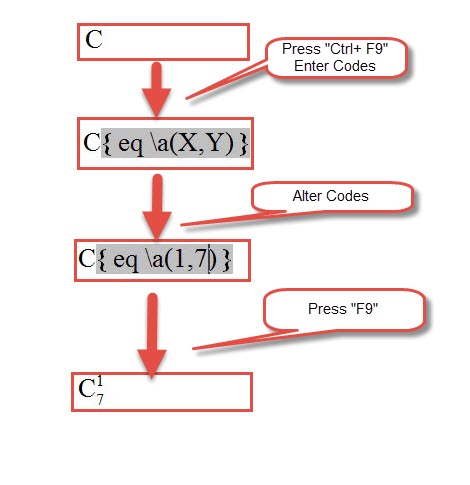 Insert a Field->Enter Codes->Alter Codes->Press "F9"