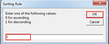 Specify Sorting Rule->Click "OK"