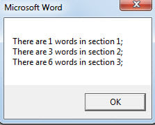 Word Count for Each Section in Document