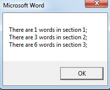 Word Count for Each Section in Document