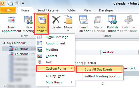 Create a Busy All Day Event from Custom Form