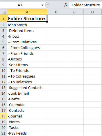 Folder Structure of Your Outlook File in Excel