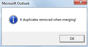 Message prompting the count of removed duplicates