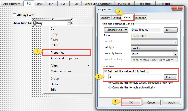 Set "Show Time As" Field Value