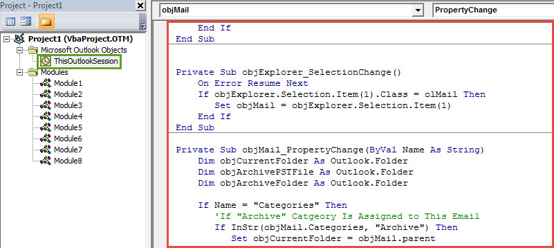 VBA Code - Auto Archive an Outlook Email when Assigning a Specific Color Category to It