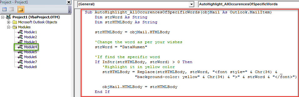 VBA Code - Auto Highlight All Occurrences of Specific Words for Each Incoming Email