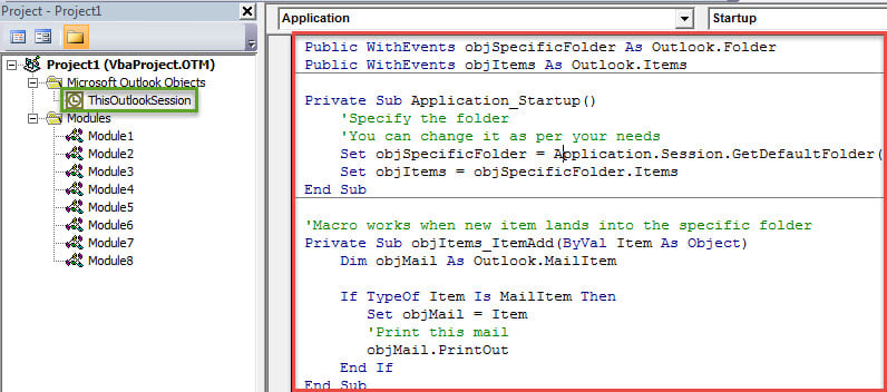 VBA Code - Auto Print an Email When It's Moved to a Specific Folder in Your Outlook