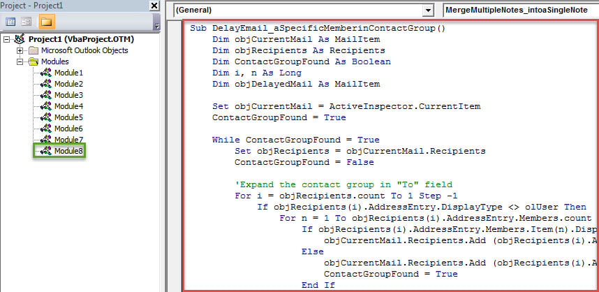 VBA Code - Delay the Delivery to a Specific Member when Sending an Outlook Email to a Contact Group