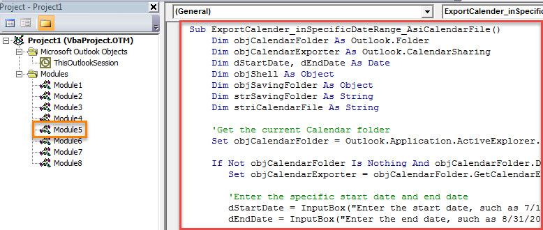 VBA Code - Export Outlook Calendar as an iCalendar (.ics) File