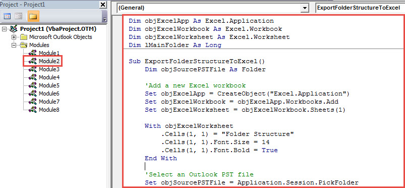 VBA Code - Export the Folder Structure of Your Outlook File to Excel