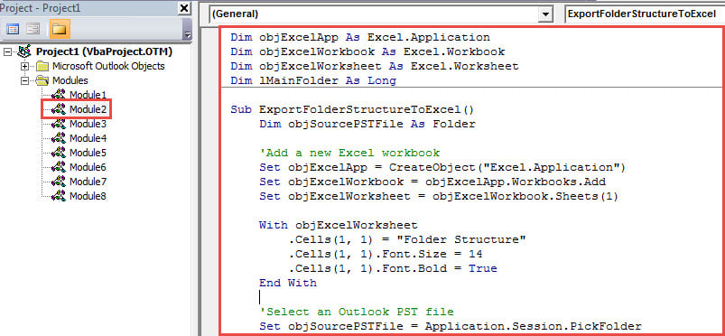 VBA Code - Export the Folder Structure of Your Outlook File to Excel